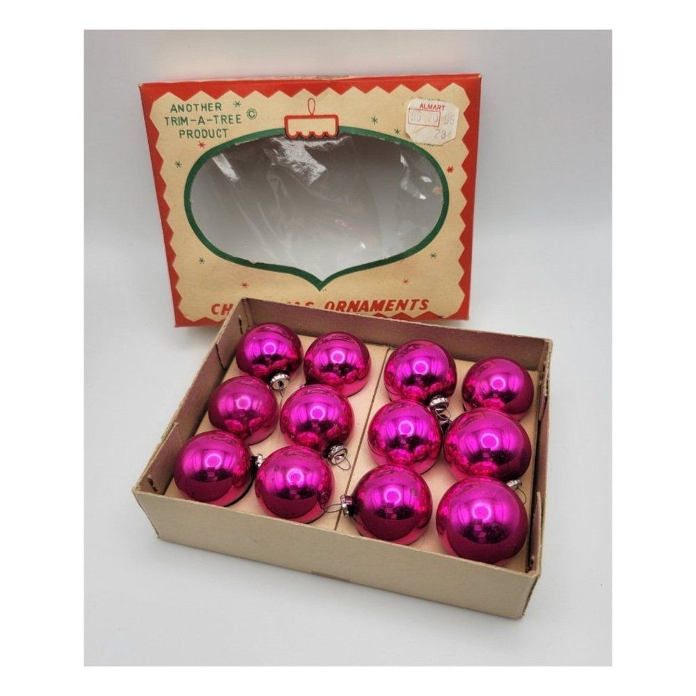 Vintage 1940's 1950's Cerise Glass Christmas Tree Ornaments - Picture 1 of 5
